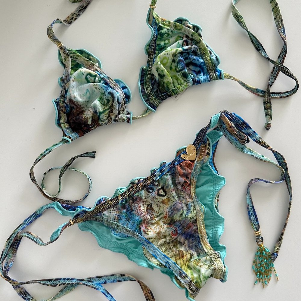 Beautiful swimsuit with embroidery on the top, Size S